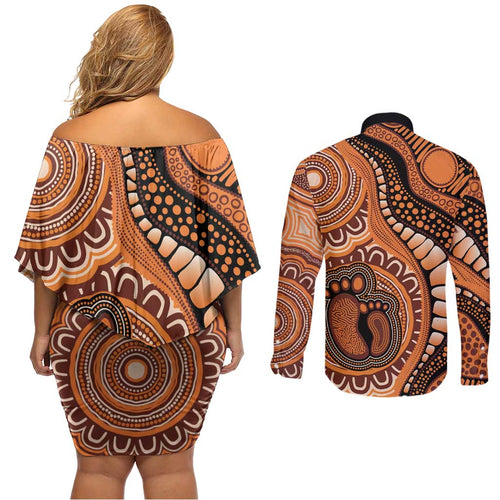 Australia Mother's Day 2026 Indigenous Art Couples Matching Off Shoulder Short Dress and Long Sleeve Button Shirt