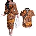 Australia Mother's Day 2026 Indigenous Art Couples Matching Off The Shoulder Long Sleeve Dress and Hawaiian Shirt