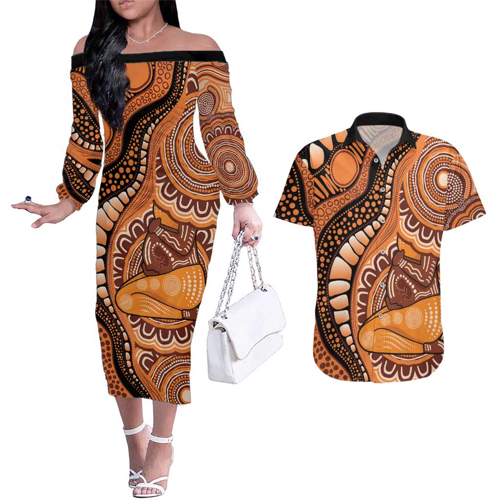 Australia Mother's Day 2026 Indigenous Art Couples Matching Off The Shoulder Long Sleeve Dress and Hawaiian Shirt