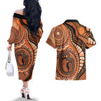 Australia Mother's Day 2026 Indigenous Art Couples Matching Off The Shoulder Long Sleeve Dress and Hawaiian Shirt