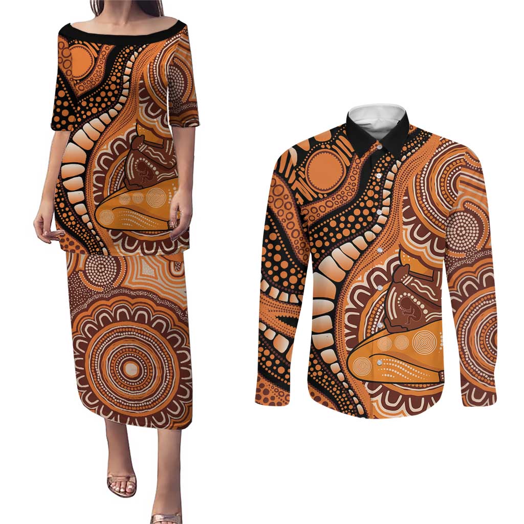 Australia Mother's Day 2026 Indigenous Art Couples Matching Puletasi and Long Sleeve Button Shirt