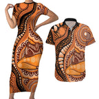 Australia Mother's Day 2026 Indigenous Art Couples Matching Short Sleeve Bodycon Dress and Hawaiian Shirt