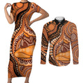 Australia Mother's Day 2026 Indigenous Art Couples Matching Short Sleeve Bodycon Dress and Long Sleeve Button Shirt