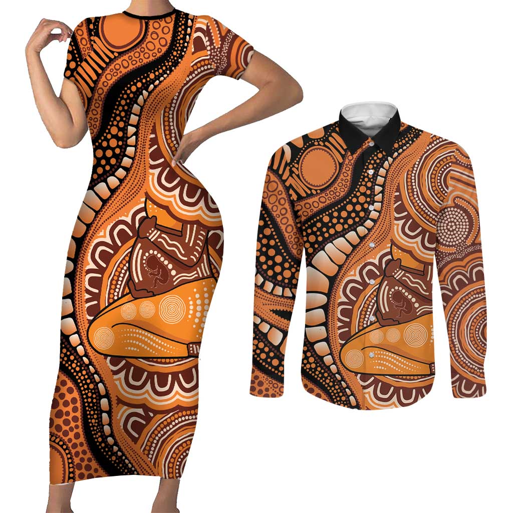Australia Mother's Day 2026 Indigenous Art Couples Matching Short Sleeve Bodycon Dress and Long Sleeve Button Shirt