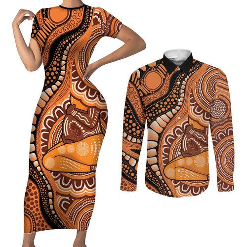 Australia Mother's Day 2026 Indigenous Art Couples Matching Short Sleeve Bodycon Dress and Long Sleeve Button Shirt