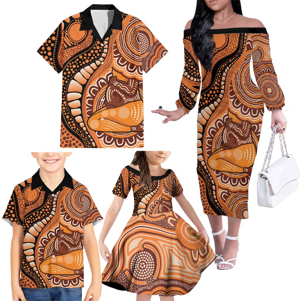 Australia Mother's Day 2026 Indigenous Art Family Matching Off The Shoulder Long Sleeve Dress and Hawaiian Shirt