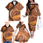 Australia Mother's Day 2026 Indigenous Art Family Matching Off The Shoulder Long Sleeve Dress and Hawaiian Shirt