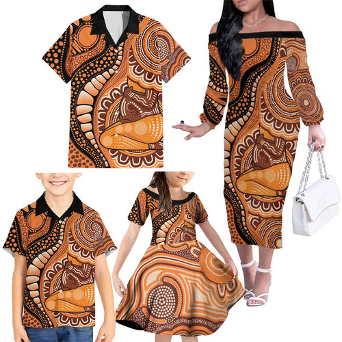 Australia Mother's Day 2026 Indigenous Art Family Matching Off The Shoulder Long Sleeve Dress and Hawaiian Shirt
