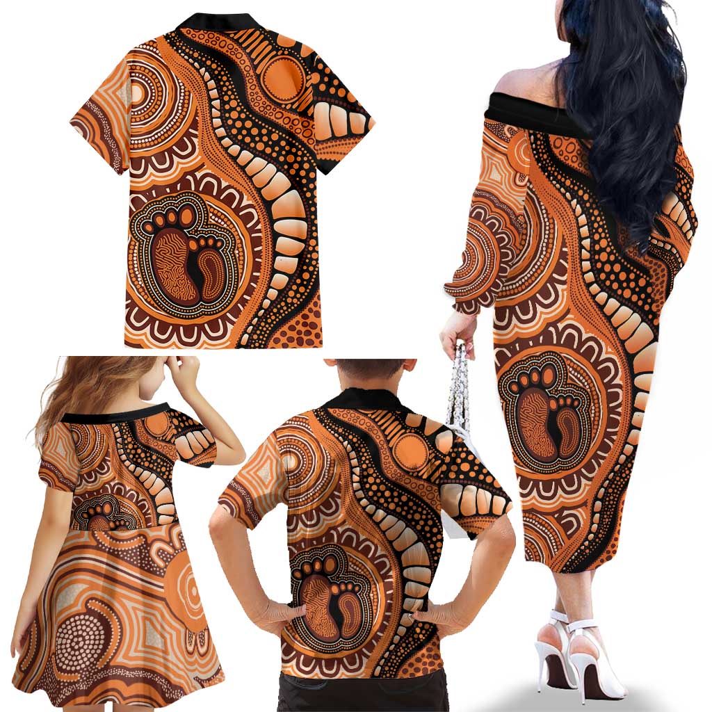 Australia Mother's Day 2026 Indigenous Art Family Matching Off The Shoulder Long Sleeve Dress and Hawaiian Shirt