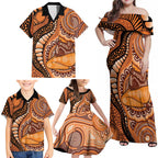 Australia Mother's Day 2026 Indigenous Art Family Matching Off Shoulder Maxi Dress and Hawaiian Shirt