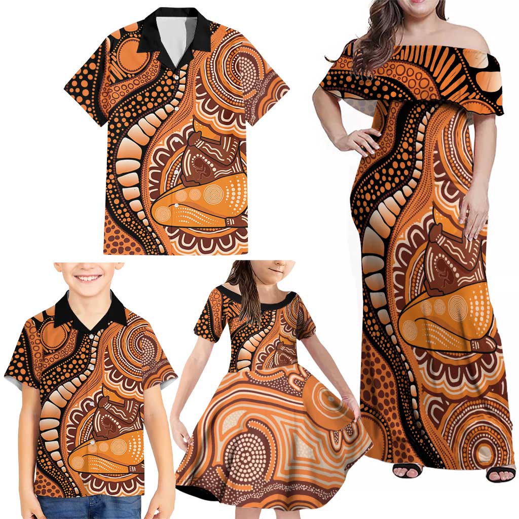 Australia Mother's Day 2026 Indigenous Art Family Matching Off Shoulder Maxi Dress and Hawaiian Shirt