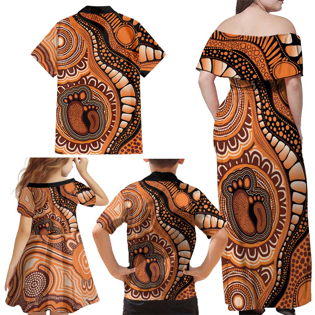 Australia Mother's Day 2026 Indigenous Art Family Matching Off Shoulder Maxi Dress and Hawaiian Shirt