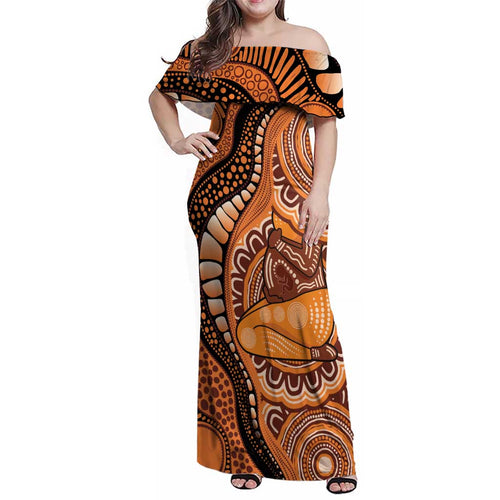 Australia Mother's Day 2026 Indigenous Art Family Matching Off Shoulder Maxi Dress and Hawaiian Shirt