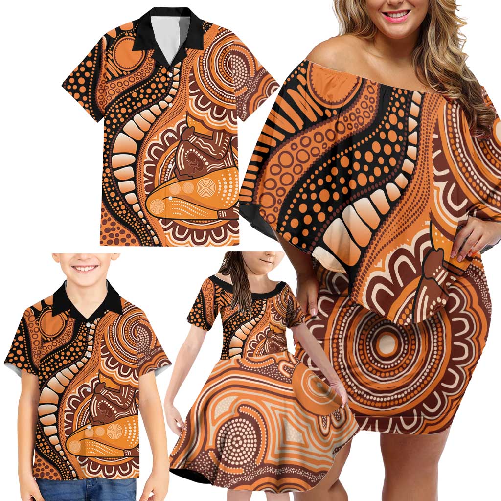 Australia Mother's Day 2026 Indigenous Art Family Matching Off Shoulder Short Dress and Hawaiian Shirt