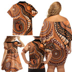Australia Mother's Day 2026 Indigenous Art Family Matching Off Shoulder Short Dress and Hawaiian Shirt