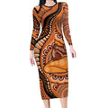 Australia Mother's Day 2026 Indigenous Art Long Sleeve Bodycon Dress