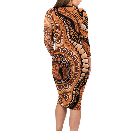 Australia Mother's Day 2026 Indigenous Art Long Sleeve Bodycon Dress