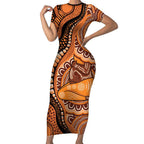 Australia Mother's Day 2026 Indigenous Art Short Sleeve Bodycon Dress