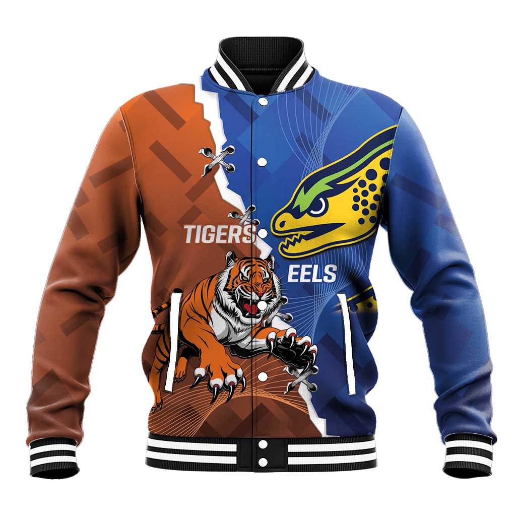Personalised Tigers and Eels Rugby Baseball Jacket Dynamic Style