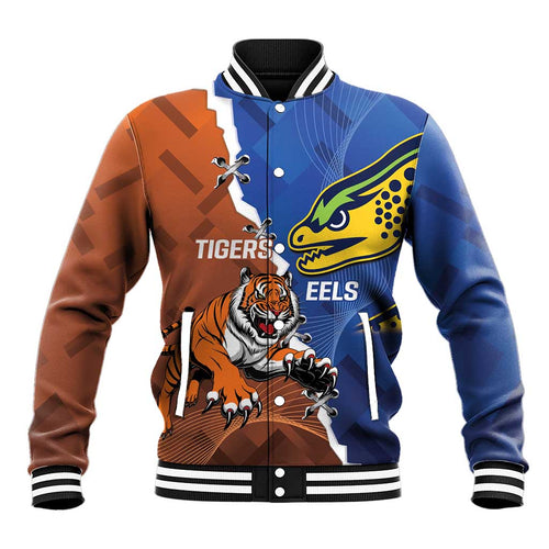 Personalised Tigers and Eels Rugby Baseball Jacket Dynamic Style