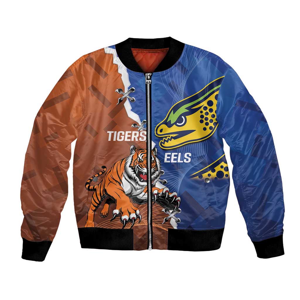 Personalised Tigers and Eels Rugby Bomber Jacket Dynamic Style