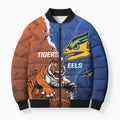 Personalised Tigers and Eels Rugby Bomber Puffer Jacket Dynamic Style