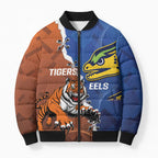 Personalised Tigers and Eels Rugby Bomber Puffer Jacket Dynamic Style