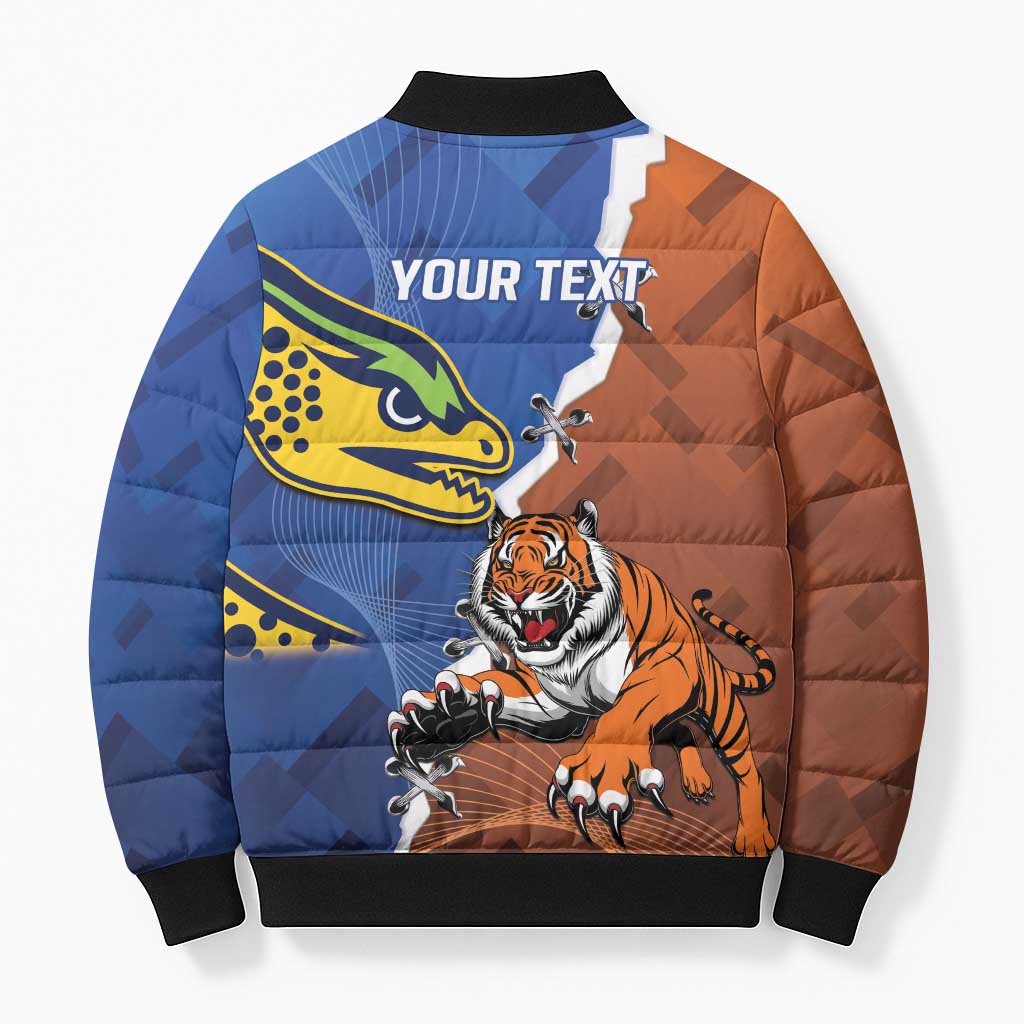 Personalised Tigers and Eels Rugby Bomber Puffer Jacket Dynamic Style
