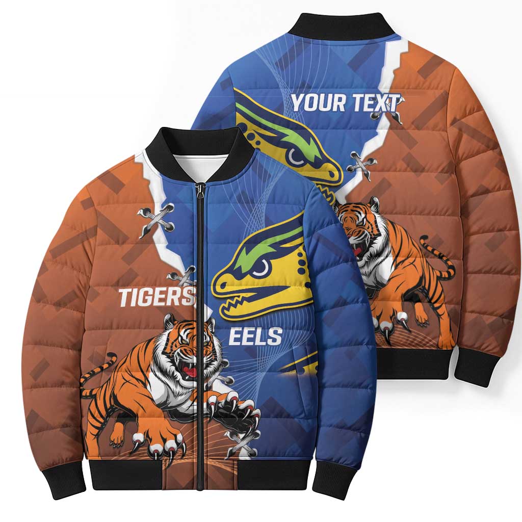 Personalised Tigers and Eels Rugby Bomber Puffer Jacket Dynamic Style