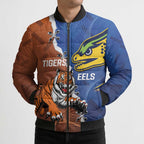 Personalised Tigers and Eels Rugby Bomber Puffer Jacket Dynamic Style