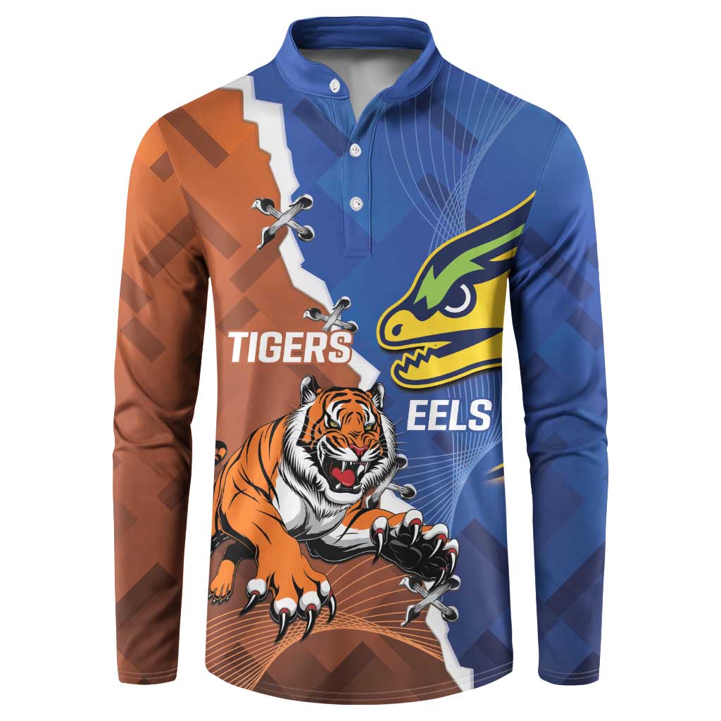 Personalised Tigers and Eels Rugby Button Sweatshirt Dynamic Style