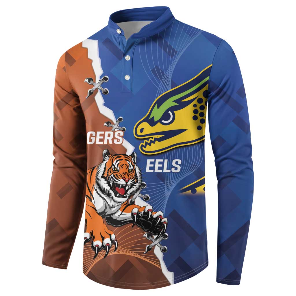 Personalised Tigers and Eels Rugby Button Sweatshirt Dynamic Style