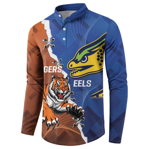 Personalised Tigers and Eels Rugby Button Sweatshirt Dynamic Style