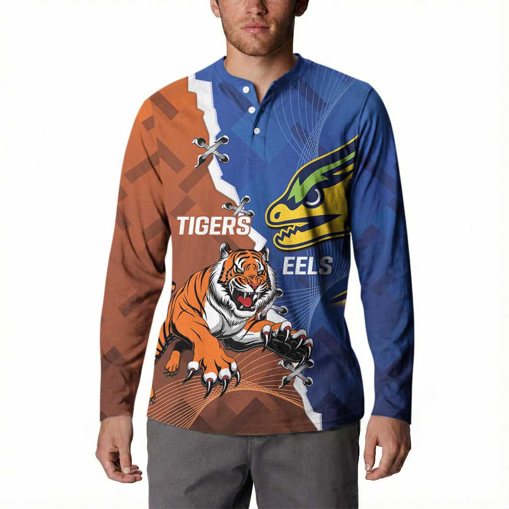 Personalised Tigers and Eels Rugby Button Sweatshirt Dynamic Style