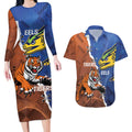 Personalised Tigers and Eels Rugby Couples Matching Long Sleeve Bodycon Dress and Hawaiian Shirt Dynamic Style