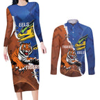 Personalised Tigers and Eels Rugby Couples Matching Long Sleeve Bodycon Dress and Long Sleeve Button Shirt Dynamic Style