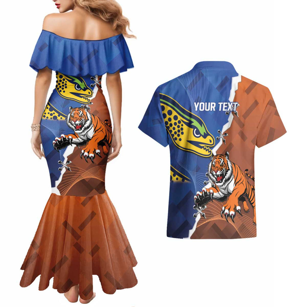 Personalised Tigers and Eels Rugby Couples Matching Mermaid Dress and Hawaiian Shirt Dynamic Style