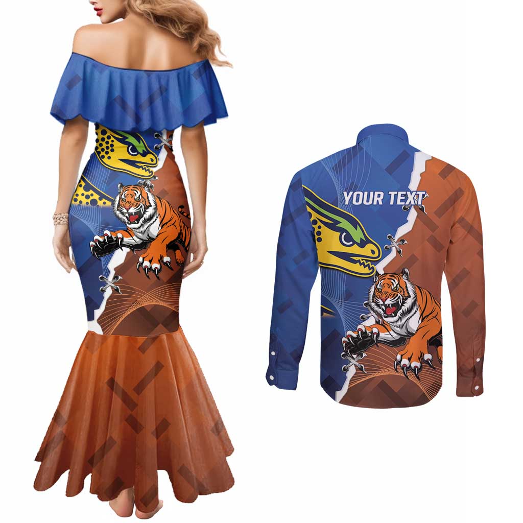 Personalised Tigers and Eels Rugby Couples Matching Mermaid Dress and Long Sleeve Button Shirt Dynamic Style