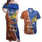 Personalised Tigers and Eels Rugby Couples Matching Off Shoulder Maxi Dress and Hawaiian Shirt Dynamic Style
