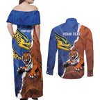 Personalised Tigers and Eels Rugby Couples Matching Off Shoulder Maxi Dress and Long Sleeve Button Shirt Dynamic Style
