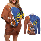 Personalised Tigers and Eels Rugby Couples Matching Off Shoulder Short Dress and Long Sleeve Button Shirt Dynamic Style