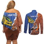 Personalised Tigers and Eels Rugby Couples Matching Off Shoulder Short Dress and Long Sleeve Button Shirt Dynamic Style