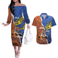 Personalised Tigers and Eels Rugby Couples Matching Off The Shoulder Long Sleeve Dress and Hawaiian Shirt Dynamic Style