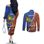 Personalised Tigers and Eels Rugby Couples Matching Off The Shoulder Long Sleeve Dress and Long Sleeve Button Shirt Dynamic Style