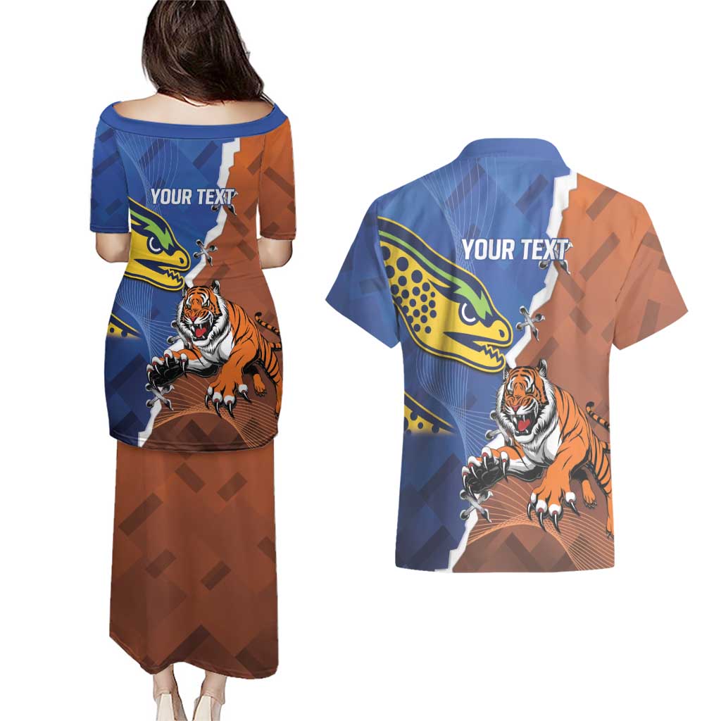 Personalised Tigers and Eels Rugby Couples Matching Puletasi and Hawaiian Shirt Dynamic Style