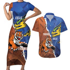 Personalised Tigers and Eels Rugby Couples Matching Short Sleeve Bodycon Dress and Hawaiian Shirt Dynamic Style