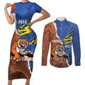 Personalised Tigers and Eels Rugby Couples Matching Short Sleeve Bodycon Dress and Long Sleeve Button Shirt Dynamic Style