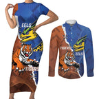 Personalised Tigers and Eels Rugby Couples Matching Short Sleeve Bodycon Dress and Long Sleeve Button Shirt Dynamic Style