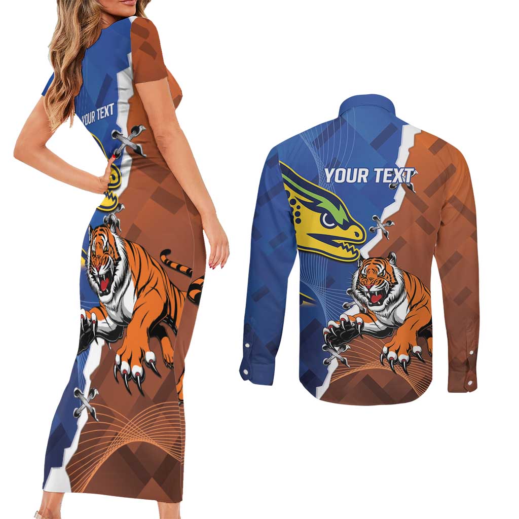Personalised Tigers and Eels Rugby Couples Matching Short Sleeve Bodycon Dress and Long Sleeve Button Shirt Dynamic Style
