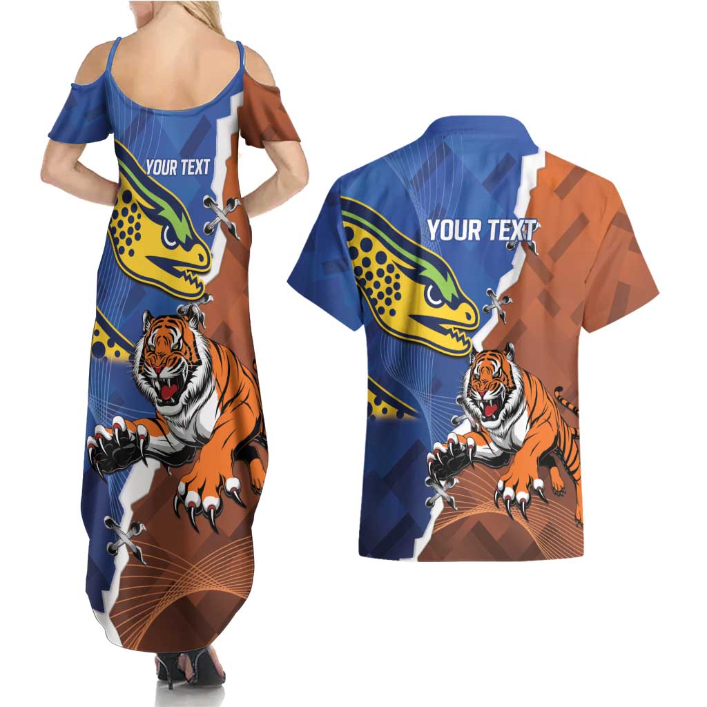 Personalised Tigers and Eels Rugby Couples Matching Summer Maxi Dress and Hawaiian Shirt Dynamic Style